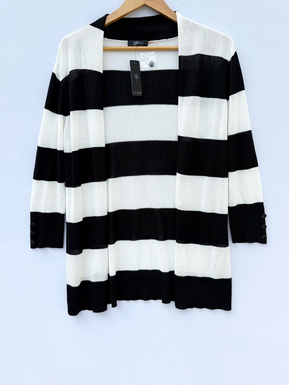 Black & White Striped Open Front Cardigan Sweater NWT Lightweight Size Medium
